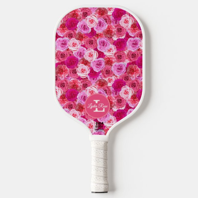 Pink Flowers Shades of Pink Floral Personalised  Pickleball Paddle (Front)
