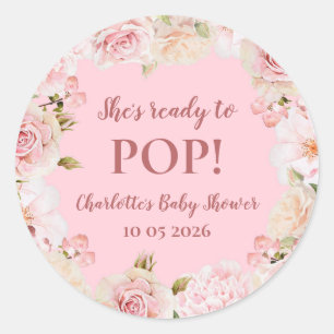 Pink Flowers She's Ready to Pop Baby Shower Tag