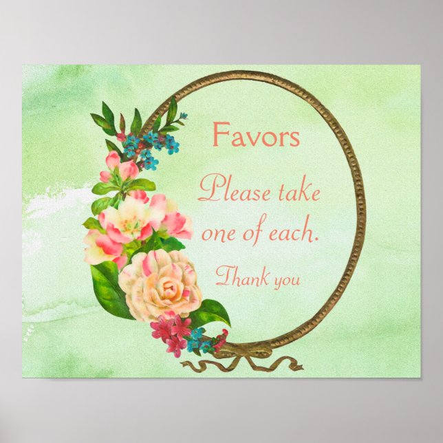 Pink Flowers Shower Favour Sign (Front)