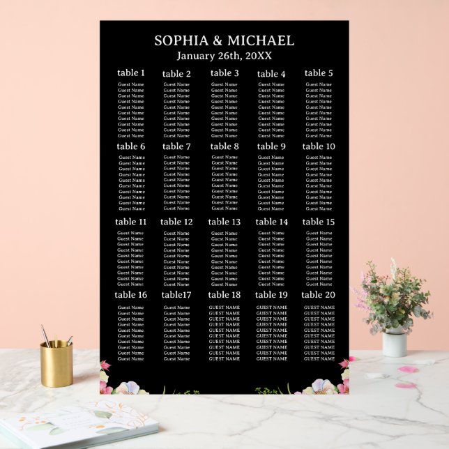 Pink Flowers Simple Wedding Seating Charts (Wedding)