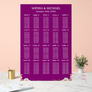 Pink Flowers Simple Wedding Seating Charts