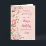 Pink Flowers Sister Birthday Card<br><div class="desc">A beautiful card for your sister on her birthday with pastel pink flowers and rose gold effect details.</div>