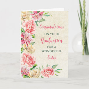 Pink Flowers Sister Congratulations Graduation Card