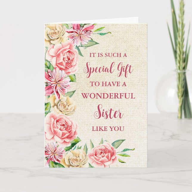 Pink Flowers Sister Happy Mother's Day Card (Front)