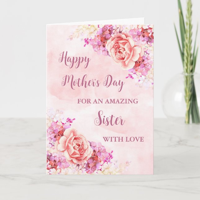 Pink Flowers Sister Happy Mother's Day Card (Front)