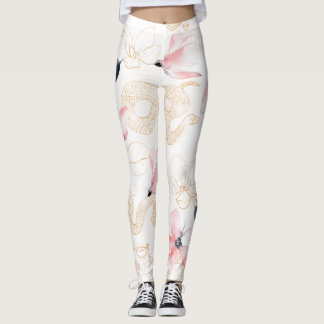 Pink flowers snake pattern leggings