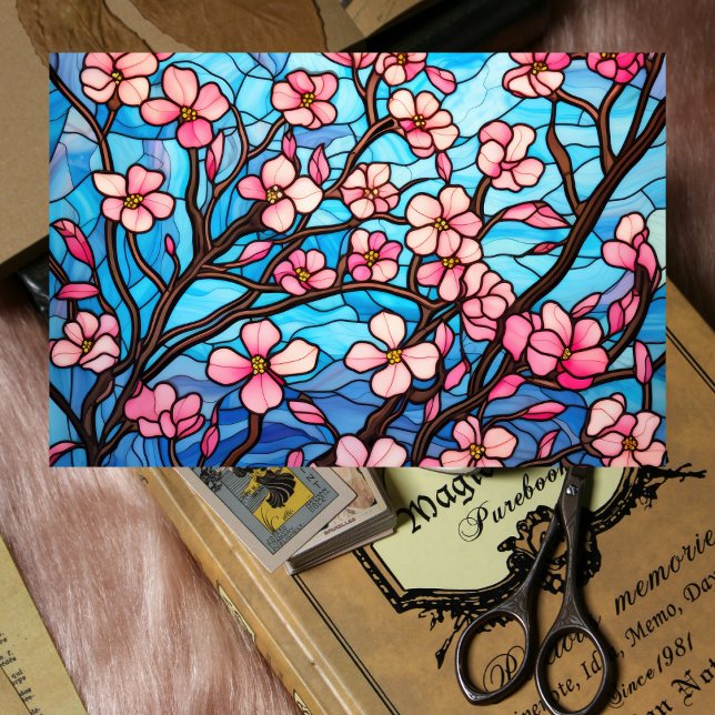 Pink Flowers Stained Glass Effect Decoupage Paper  (Pink Flowers Stained Glass Effect Decoupage Paper
)