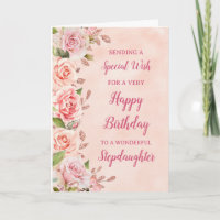 Pink Flowers Stepdaughter Birthday Card