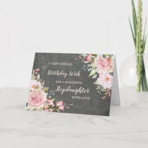Pink Flowers Stepdaughter Birthday Card
