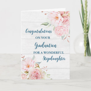 Pink Flowers Stepdaughter Graduation Card