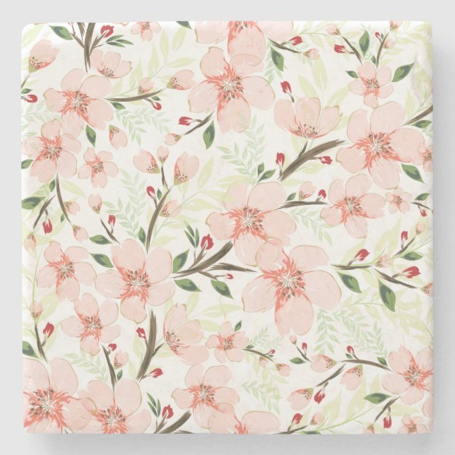 Pink flowers stone coaster (Front)