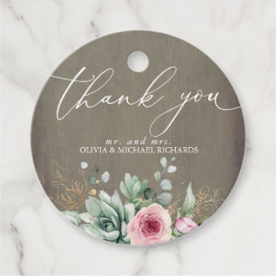 Pink Flowers Succulents Greenery Thank You Favour Tags