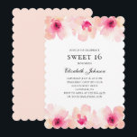 Pink flowers sweet 16. Blush floral 16th birthday Invitation<br><div class="desc">Sweet 16 birthday invitation with pink flowers. Contact me,  please,  if you need additional items.</div>