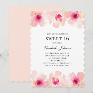 Pink flowers sweet 16. Blush floral 16th birthday Invitation