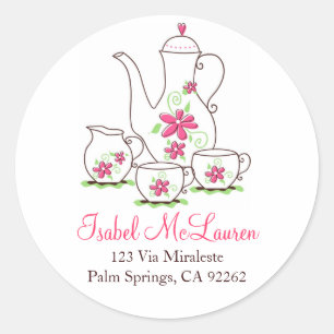 Pink Flowers Tea Set Address Labels