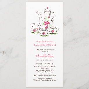 Pink Flowers Tea Set Bridal Shower Invitations