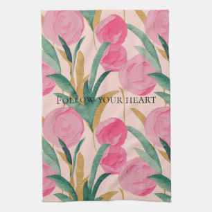 Pink Flowers Tea Towel