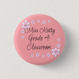 Pink Flowers Teacher Badge