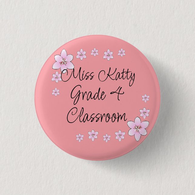 Pink Flowers Teacher Badge (Front)