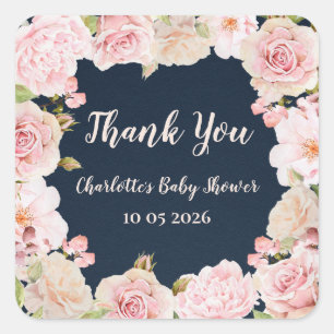 Pink Flowers Thank You Baby Shower Favour Tag
