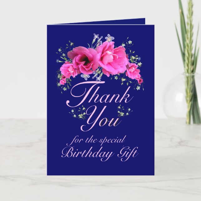 Pink Flowers Thank You for Birthday Gift Card (Front)