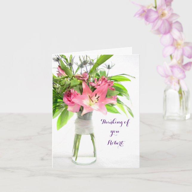 Pink Flowers Thinking of you Get well soon Card (Orchid)
