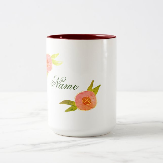 Pink Flowers Two-Tone Coffee Mug (Center)