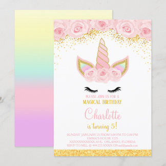 Pink Flowers Unicorn Birthday Invite