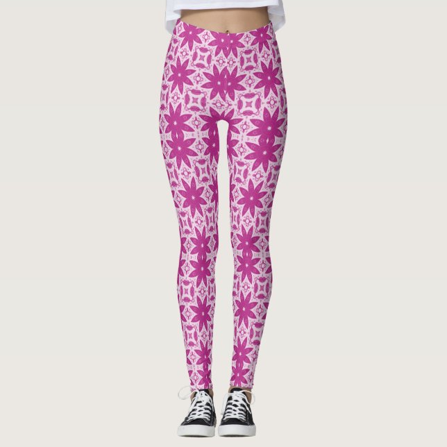 pink flowers vectpr seamless pattern leggings (Front)