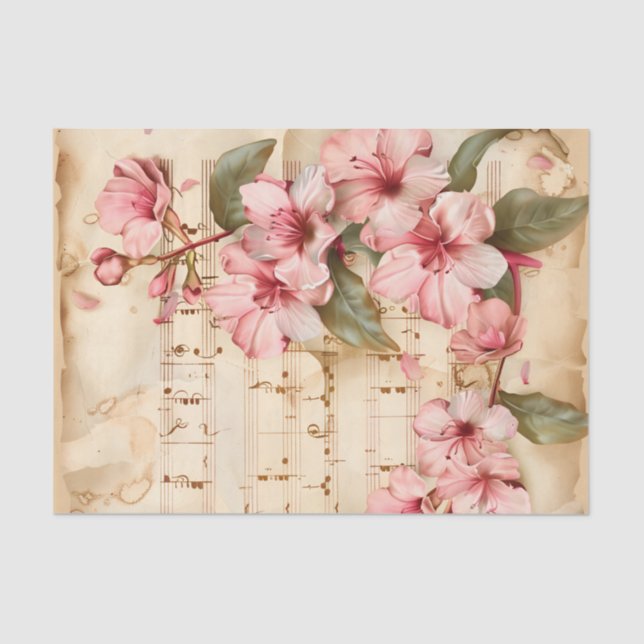 Pink flowers vintage floral music sheet ephemera (Front)