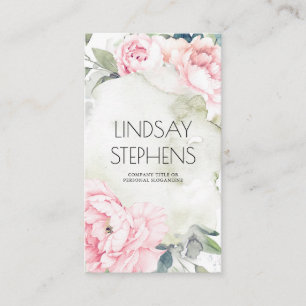 Pink Flowers Vintage Watercolors Elegant Neutral Business Card