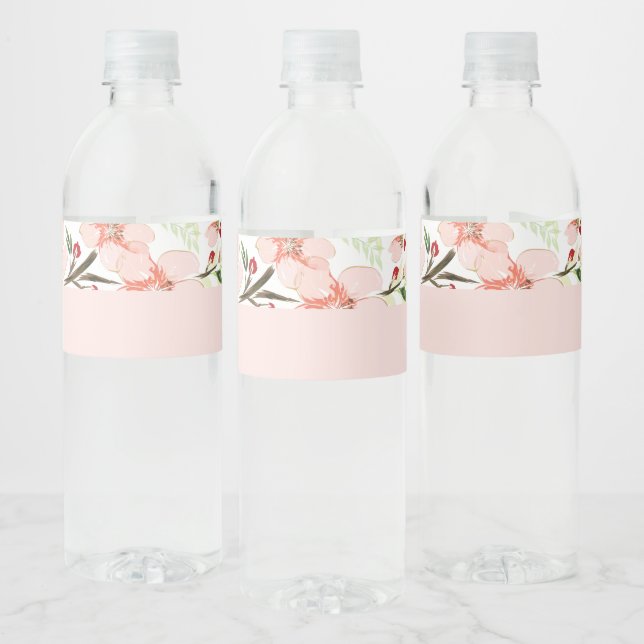 Pink flowers water bottle label (Bottles)
