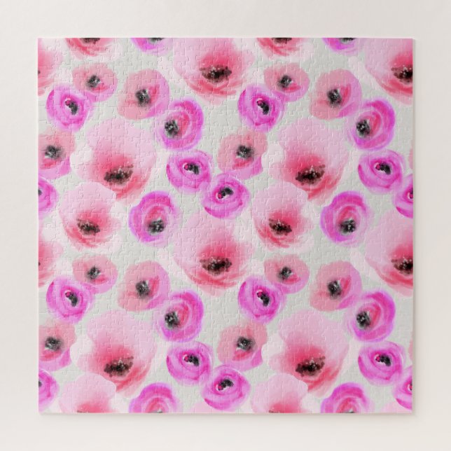 Pink Flowers Watercolor Digital Art Jigsaw Puzzle (Vertical)