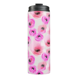 Pink Flowers Watercolor Digital Art Thermal Tumbler