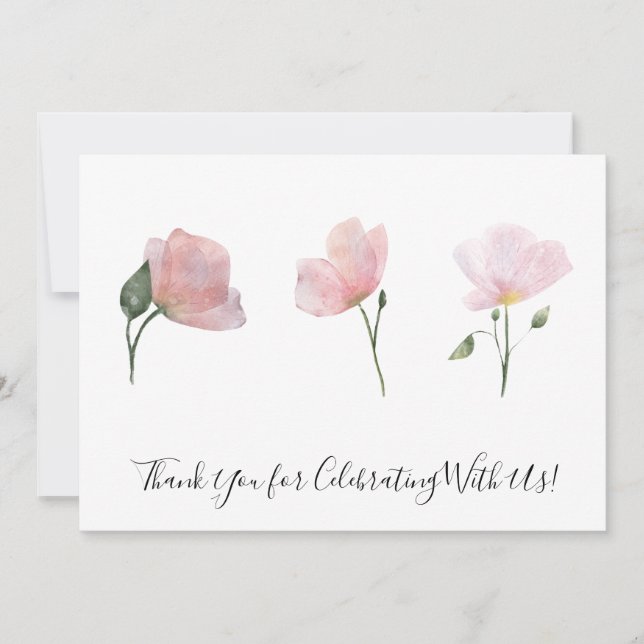Pink Flowers Watercolor Floral Art Thank You Card (Front)
