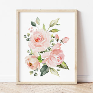 Pink Flowers, Watercolor Flowers, Girl Nursery Photo Print