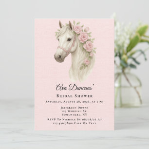 Pink Flowers Watercolor Horse Bridal Shower Invitation