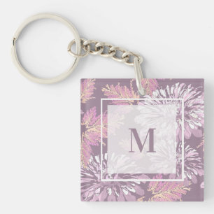 Pink flowers, watercolor, retro key ring