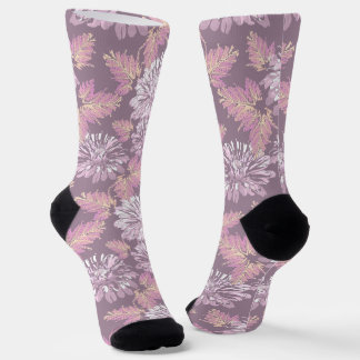 Pink flowers, watercolor, retro socks