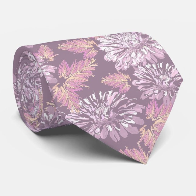 Pink flowers, watercolor, retro tie (Rolled)