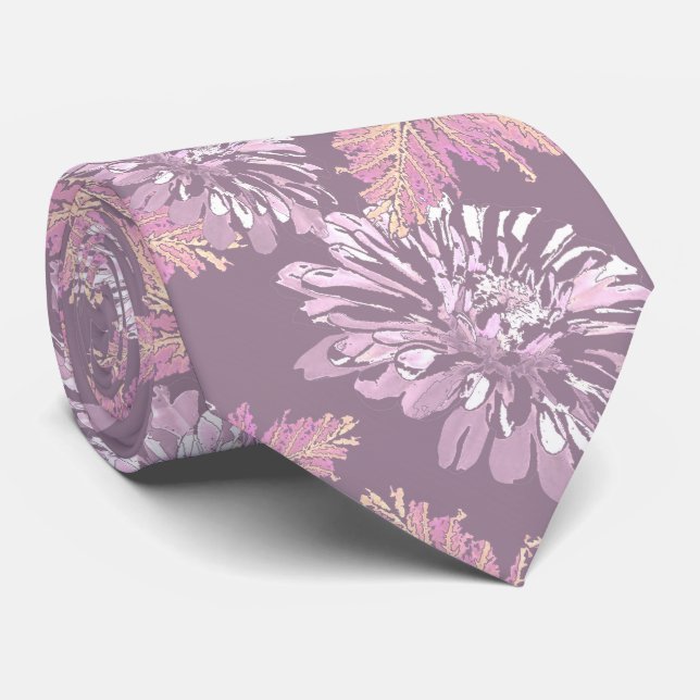 Pink flowers, watercolor, retro tie (Rolled)