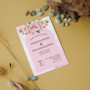 Pink Flowers watercolor Wedding Invitation