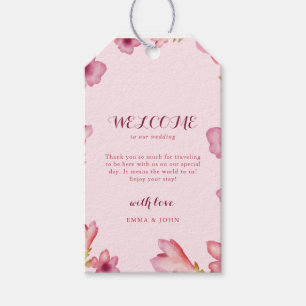 Pink Flowers Watercolor Wedding Welcome Gift Tags