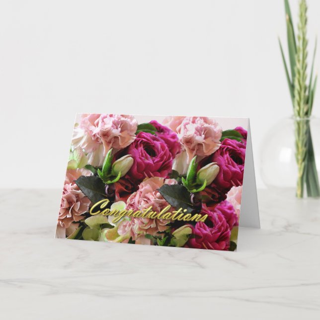 Pink Flowers Wedding Congratulations Card (Front)