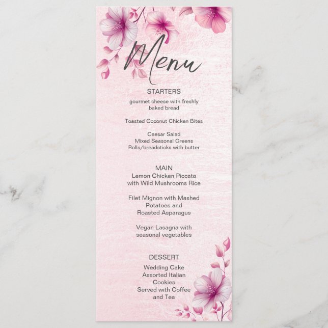 Pink Flowers Wedding Menu (Front)