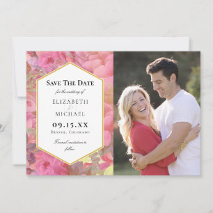 Pink Flowers Wedding Save The Date Photo Card