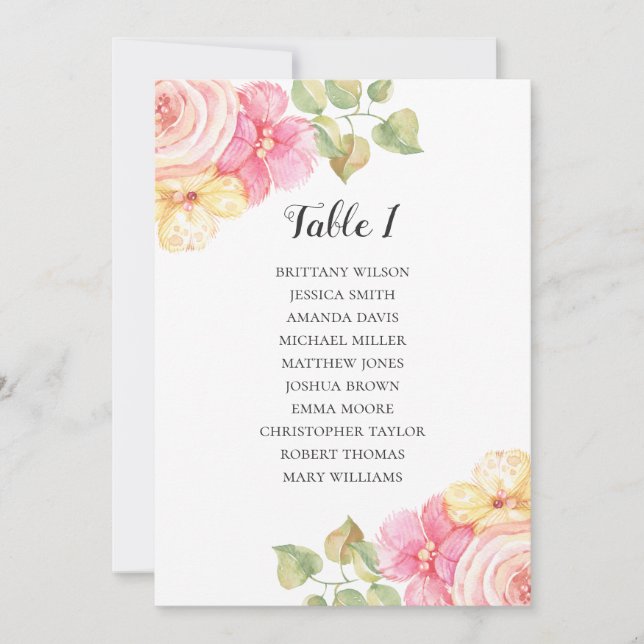 Pink flowers wedding seating chart. Table plan Invitation (Front)