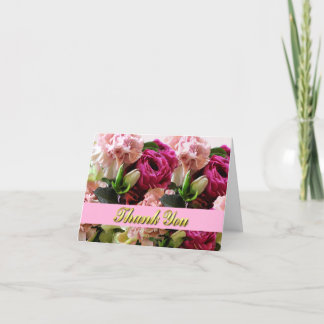 Pink Flowers Wedding Thank You Note Card