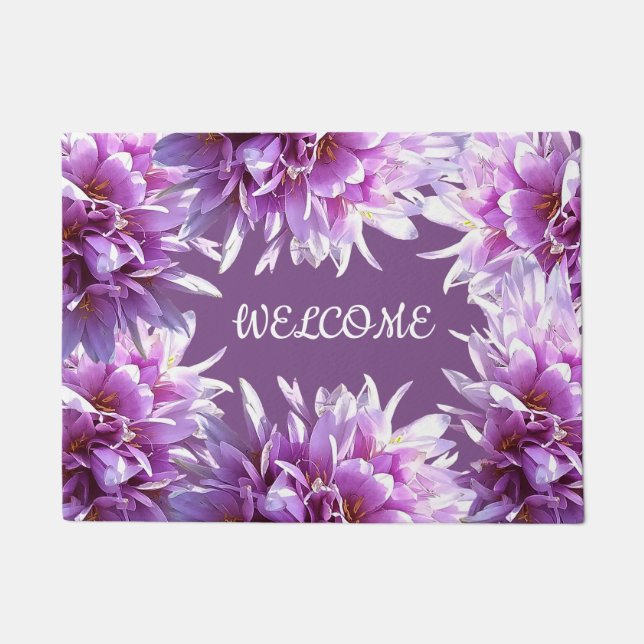 Pink Flowers Welcome Custom Spring Doormat (Front)
