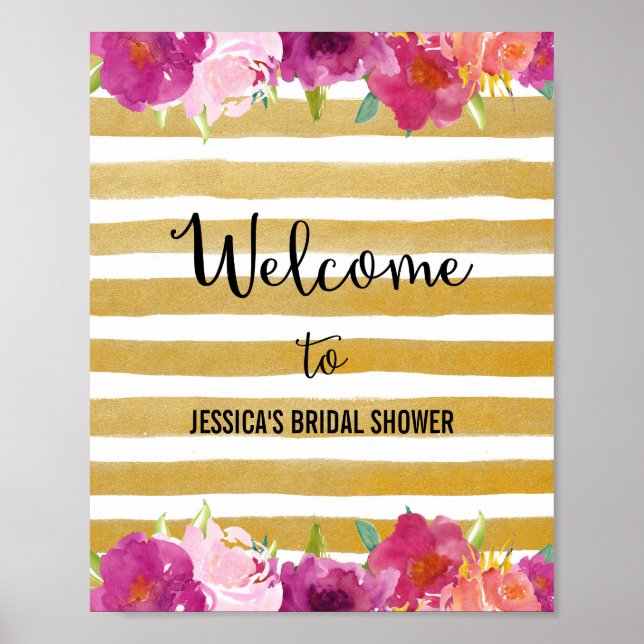 Pink Flowers Welcome Poster Print (Front)